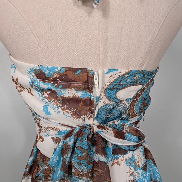Vintage Babydoll Midi Dress 8 Blue Brown Fairy Grunge Halter Floral Handkerchief - Picture 10 of 16